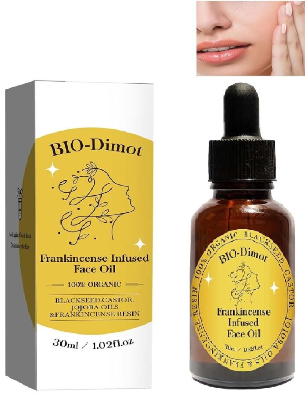 Frankincense Resin Oil, Organic Jojoba, Castor Oil Cold-Pressed Facial Serum